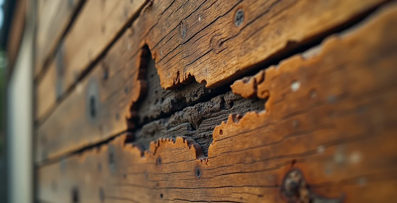 Illustration conceptuelle d'une structure en bois endommagée par l'humidité