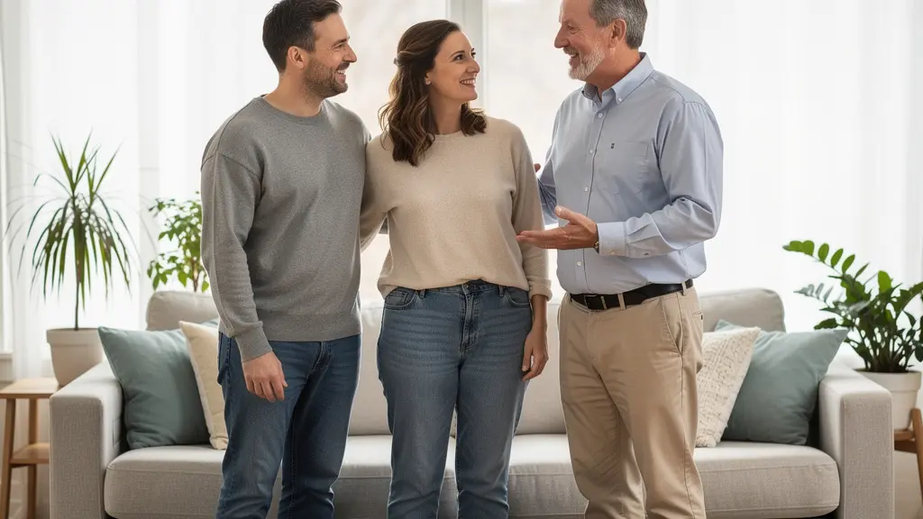 Couple acheteur discutant avec inspecteur en bâtiment inspection préachat Québec